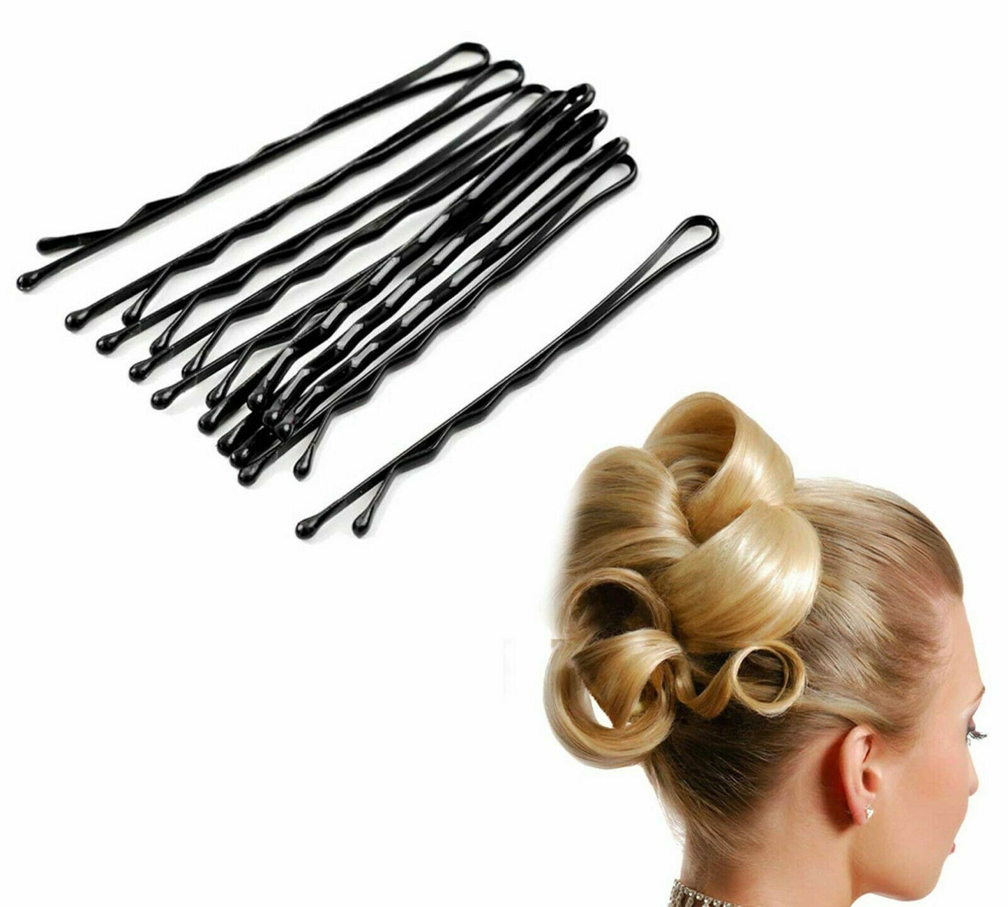 50 Black Bobby Pins Hair Grips Hairdressing Salon Styling Waved Clip Slides