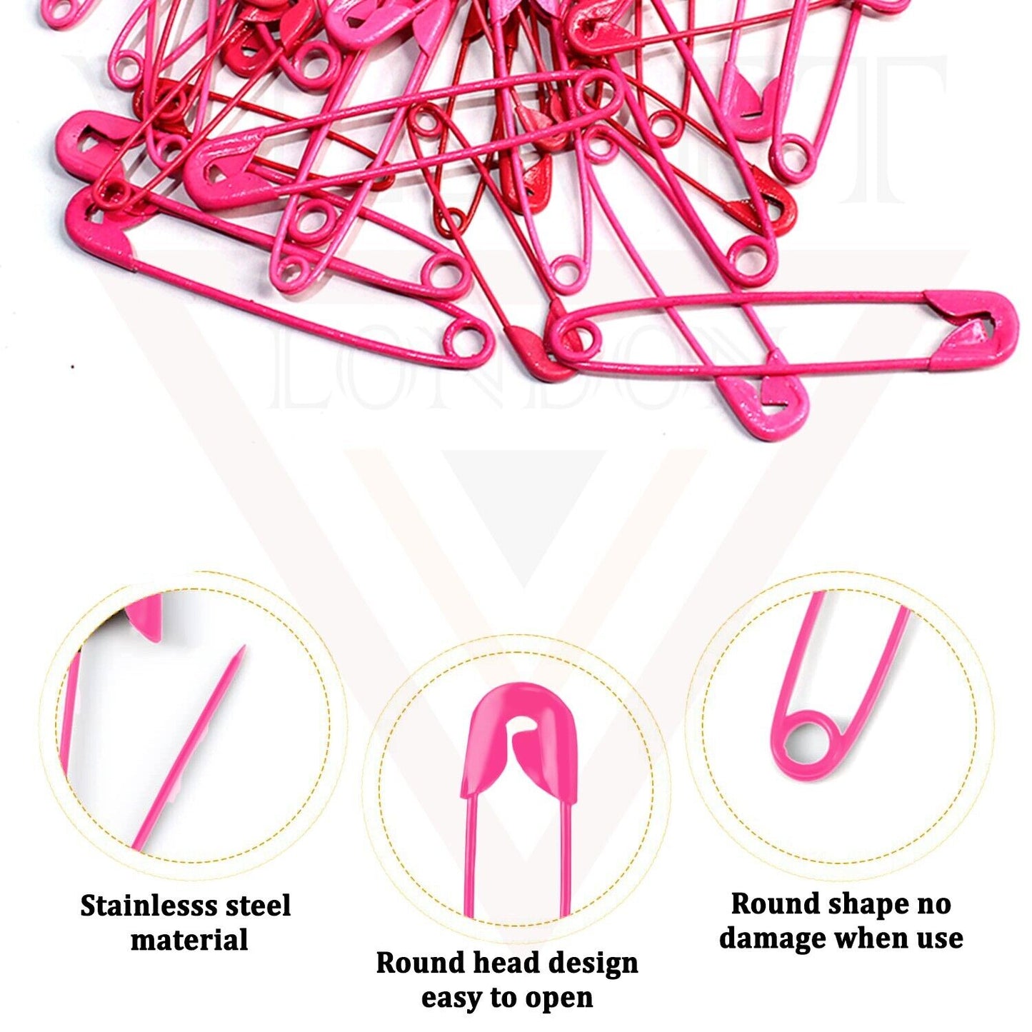 50 Pcs Pink Safety Pins Assorted Size Metal Plated Craft Sewing Nickel Pins