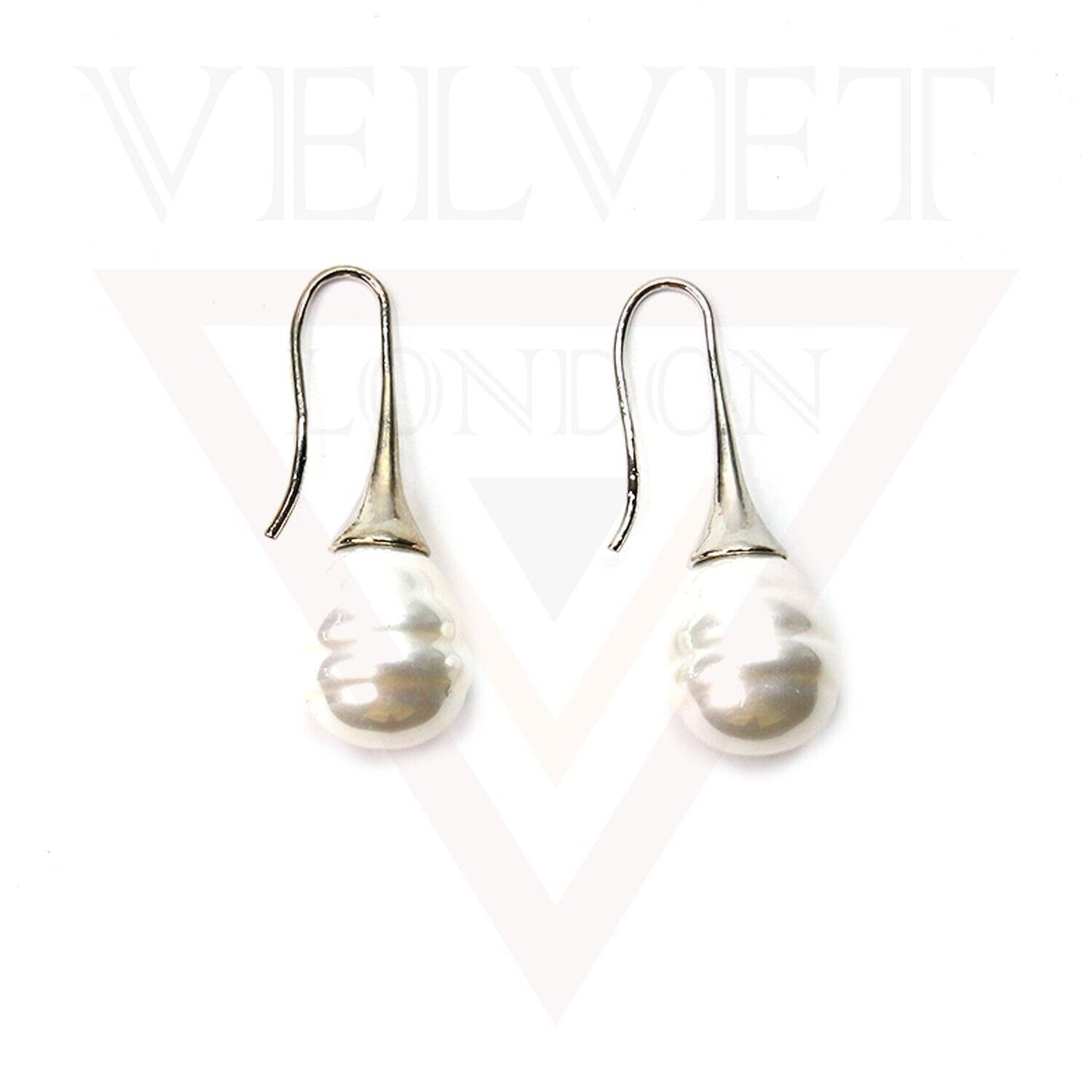 White Big Drop Pearl Earring Silver Dangle Drop Earrings Long Ear Hook Partywear