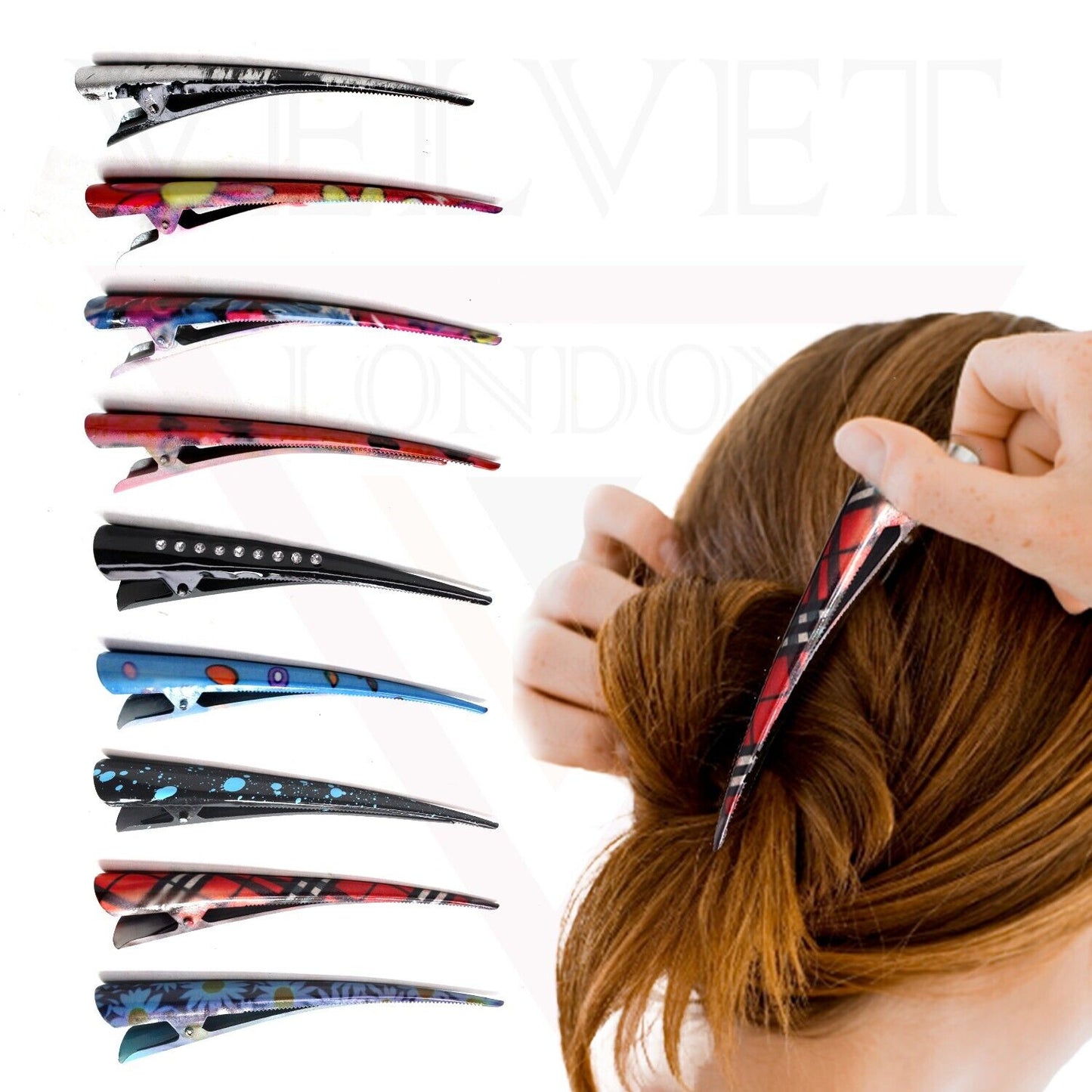 3x Duckbill Hair Clips Assorted Design Metal Crocodile Barrettes Teeth Clips