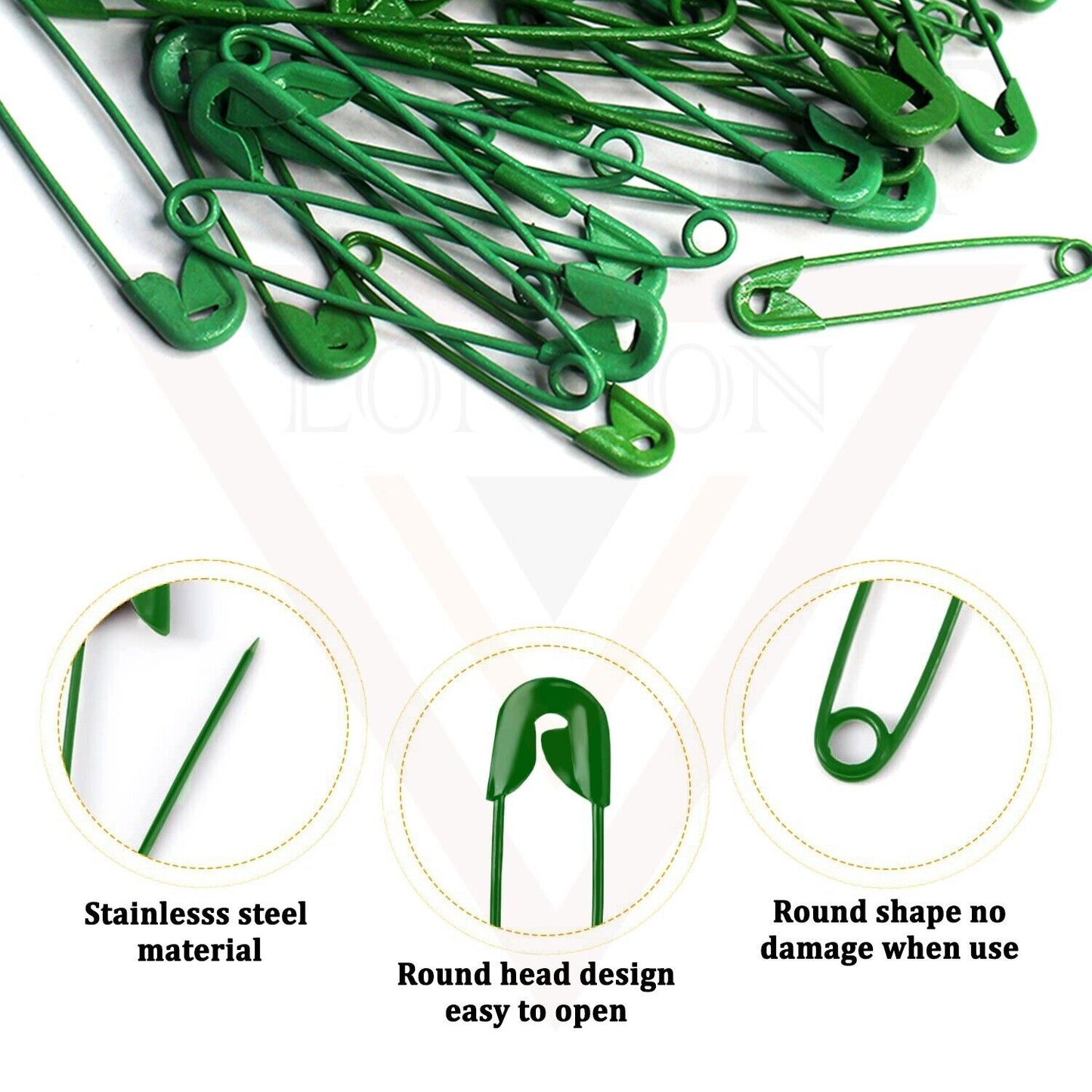 50Pcs Green Craft Sewing Pins Green Safety Pins Nickel Metal Plated Safety Pins