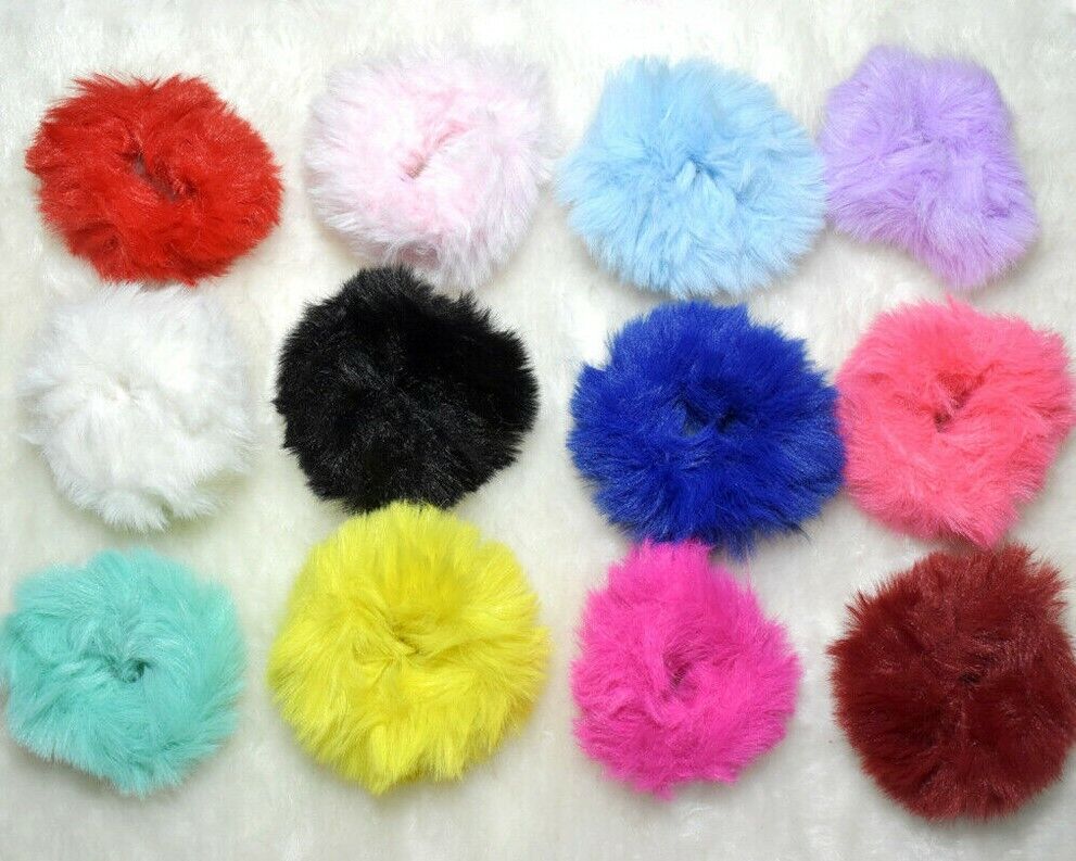 12x Plush Hair Scrunchies Faux Fur Hair Tie Rope Elastic Hair Band Bobbles UK