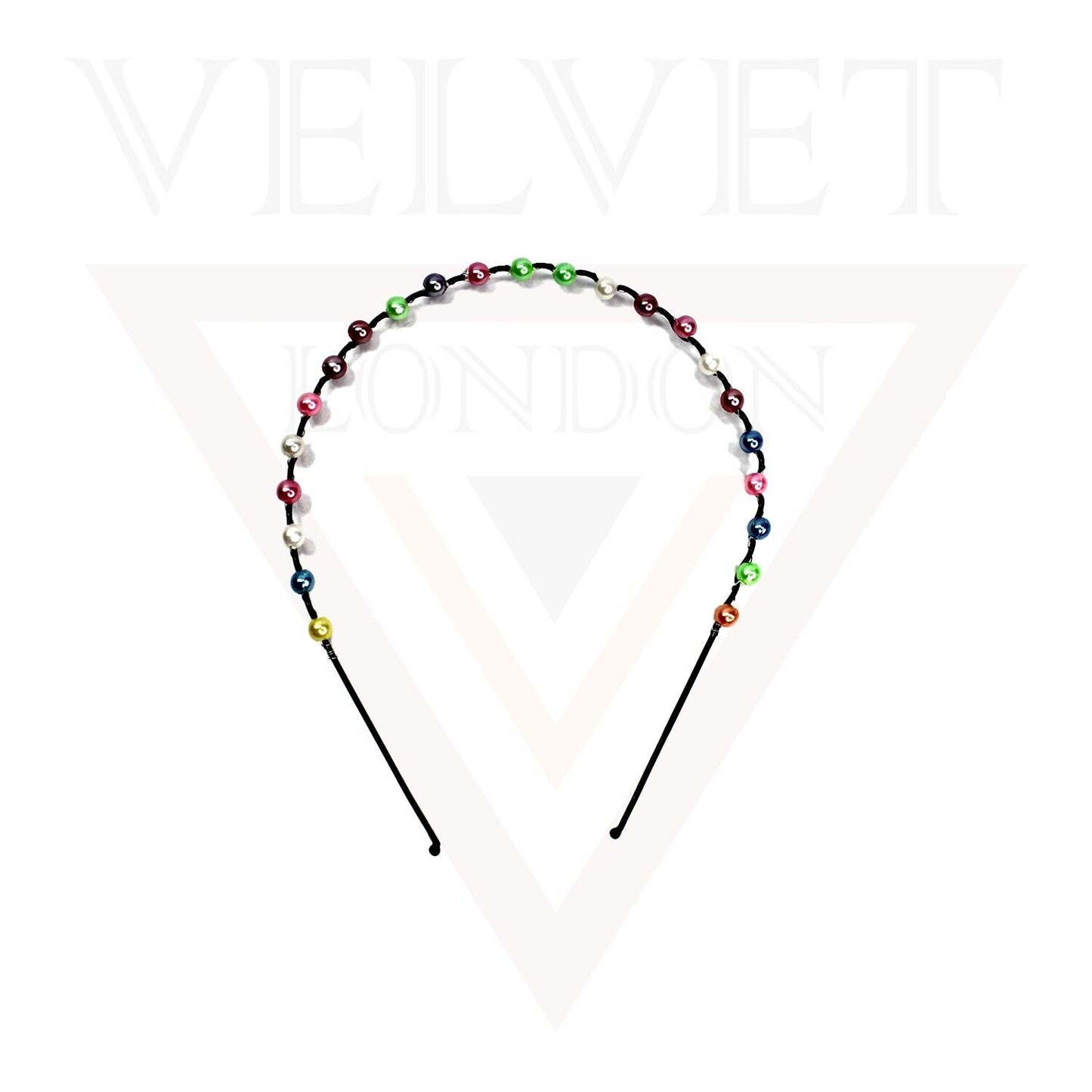 3x Black Hair Bands Multicolour Pearl Metal Headband Beads Wave Hair Hoop