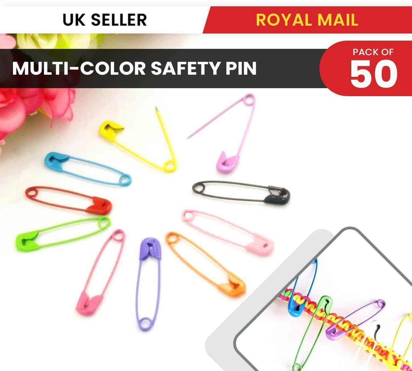 50x Multicolour Frosted Pins Craft Sewing Nickel Metal Plated Safety Pins 4 CM