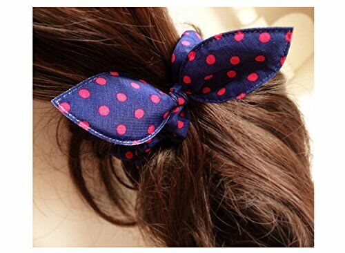 4x Scrunchies Hair Band Dotted Bow Neon Bobble Ponytail Holder Girls Hair Ties