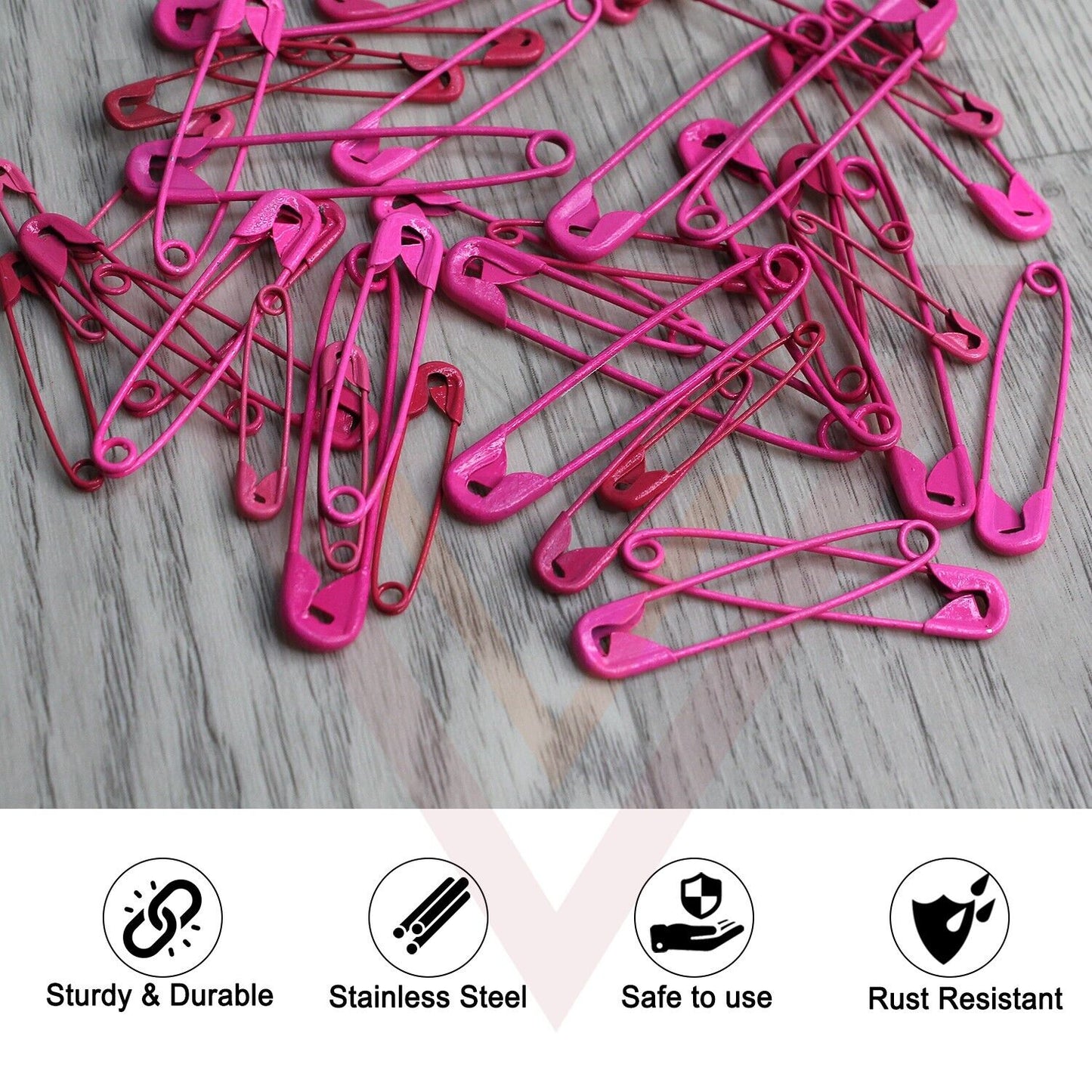 50 Pcs Pink Safety Pins Assorted Size Metal Plated Craft Sewing Nickel Pins