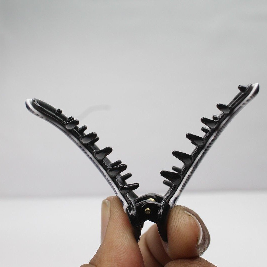 3x Black Hair Clips White Print Mirchi Clips Non-slip Barrate Girls Banana Clips