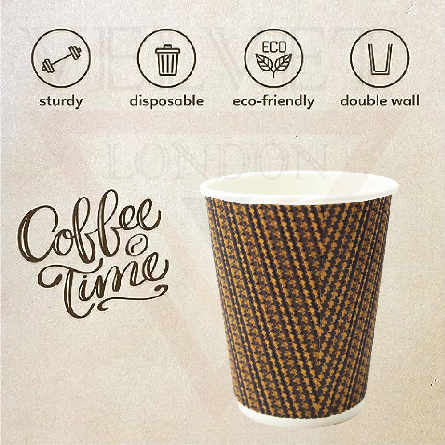 Disposable Coffee Cups Triple Layer Kraft Ripple Paper Cups Insulated Paper Cups