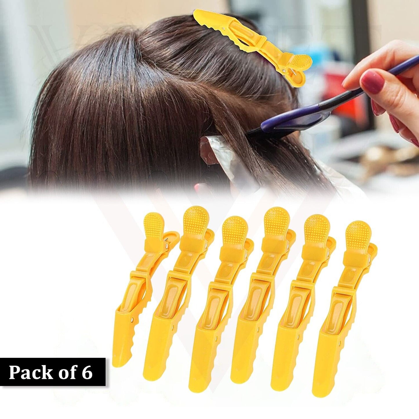 6x Crocodile Hair Clips Hair Clamp Salon Sectioning Clips Yellow Professional