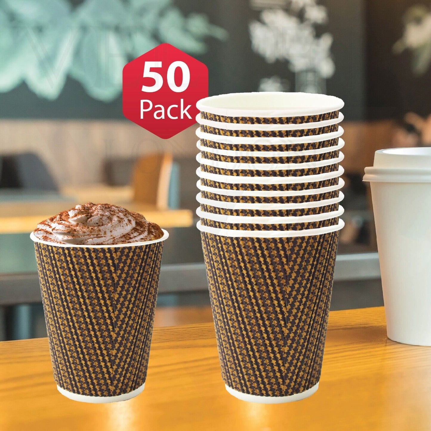 Disposable Coffee Cups Triple Layer Kraft Ripple Paper Cups Insulated Paper Cups