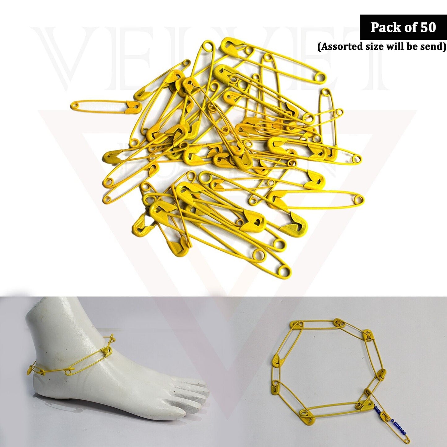50Pcs Yellow Safety Pins Frosted Pins Nickel Metal Plated for Art Craft Sewing