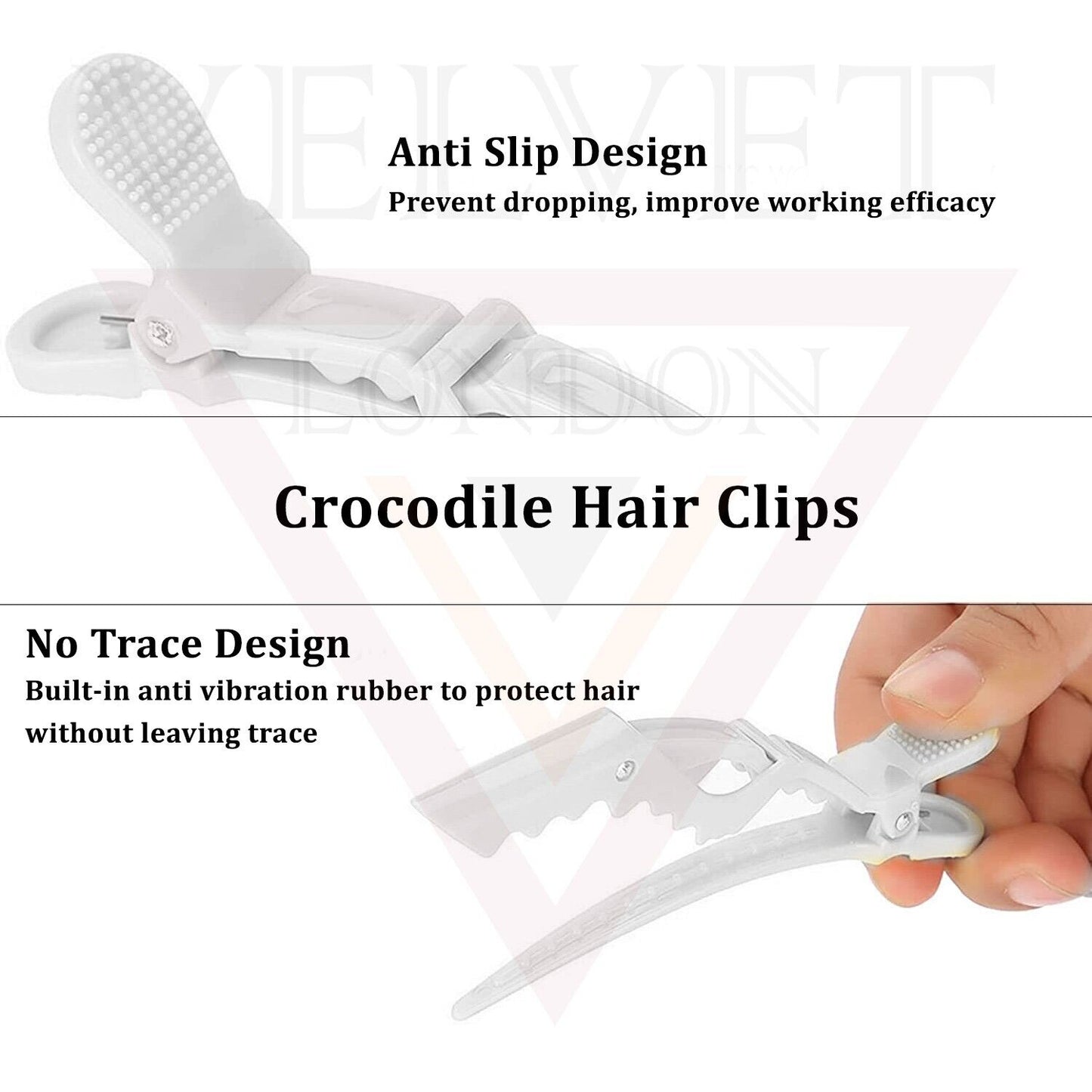 6x White Professional Hair Clips Crocodile Salon Sectioning Clamps Hairdressing