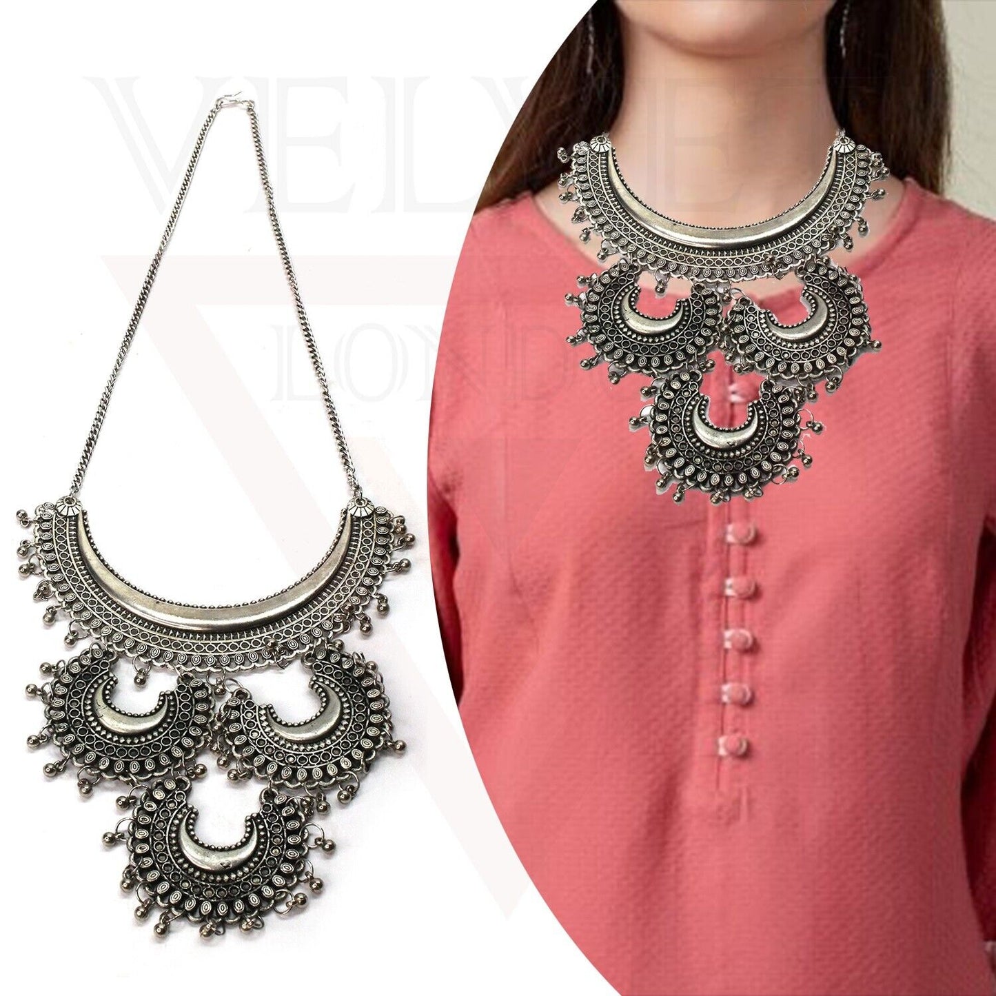 Necklace Earring Set Tribal Antique German Traditional Oxidized Jewellery Sets