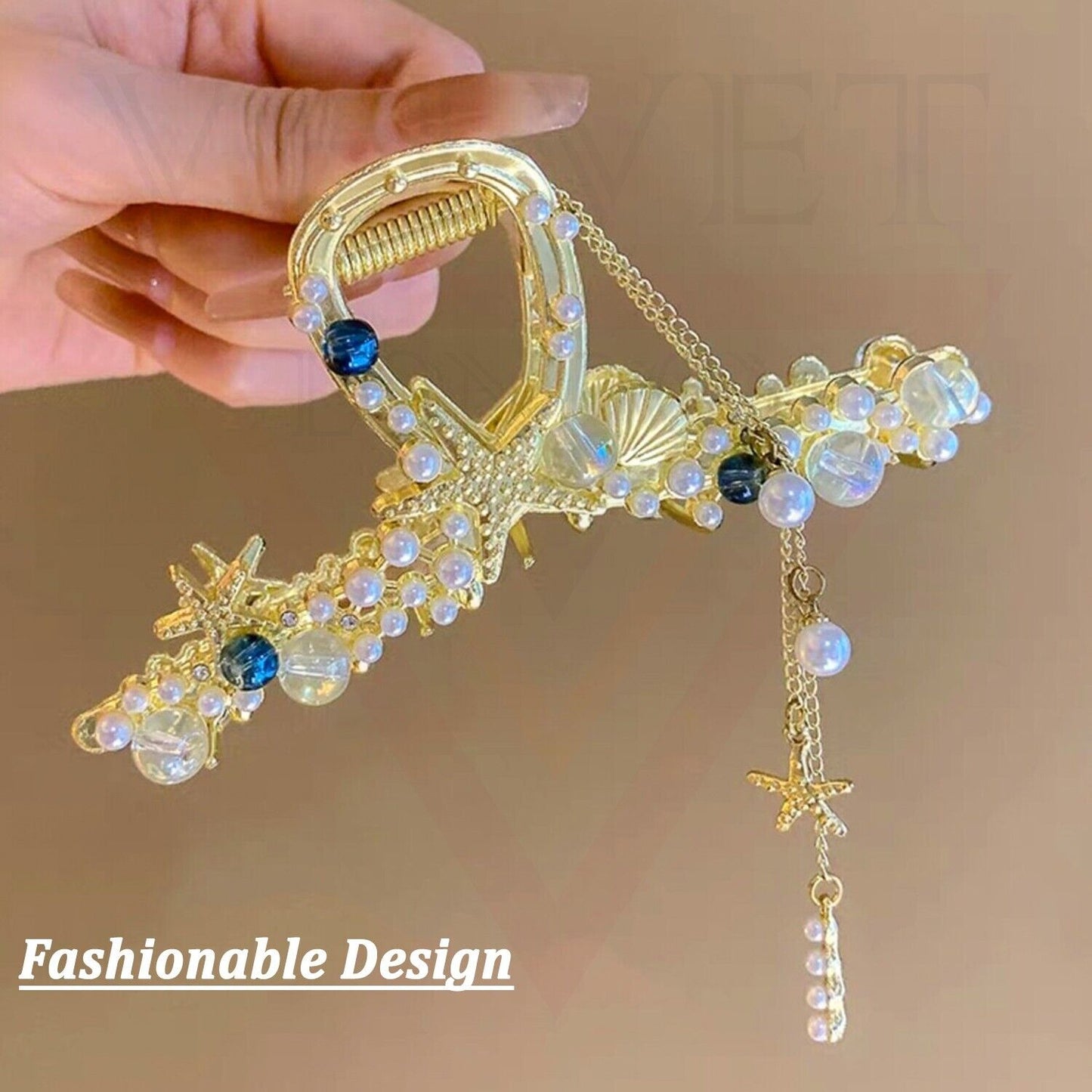 Pearl Hair Claw Big Gold Star Hair Clips Clamp Tassel Nonslip Hair Accessories