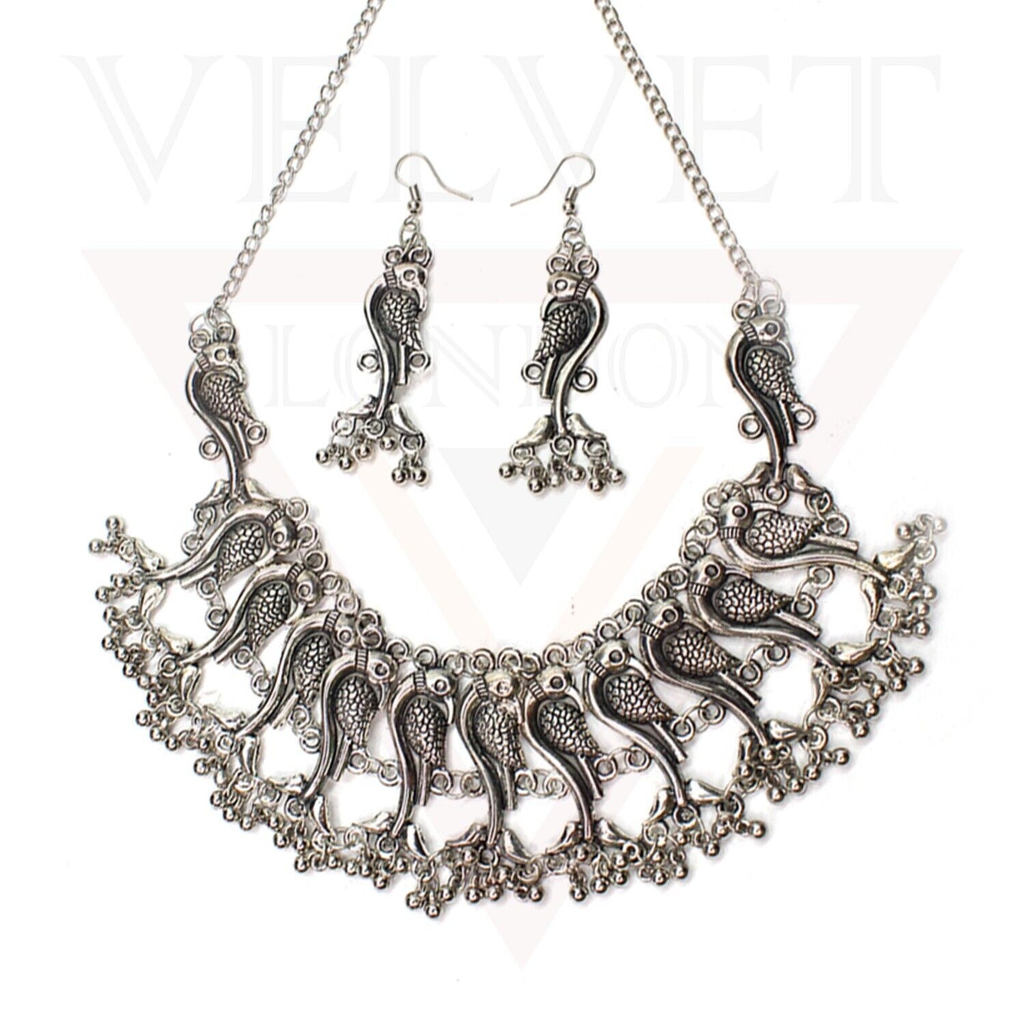 Necklace Earrings Antique German Silver Oxidized Traditional Boho Choker Ethnic