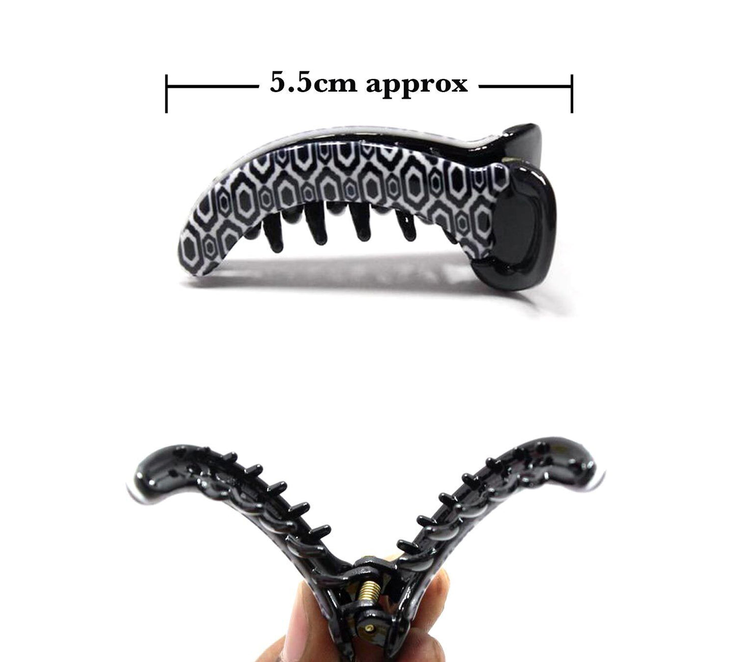 3x Black Hair Clips White Print Mirchi Clips Non-slip Barrate Girls Banana Clips