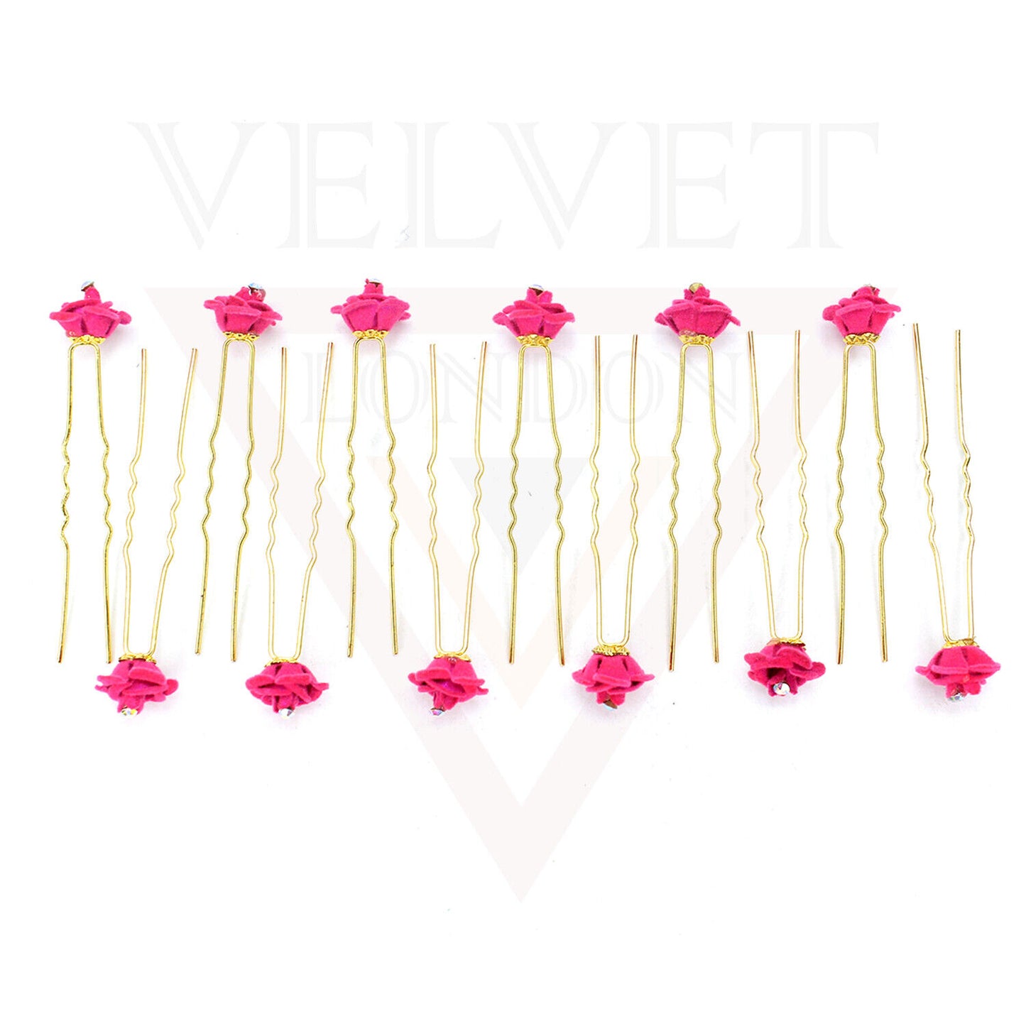 12x Bridal Hair Pins Pink Rose U Pins Flower With Diamonds Hair Clips Brooch