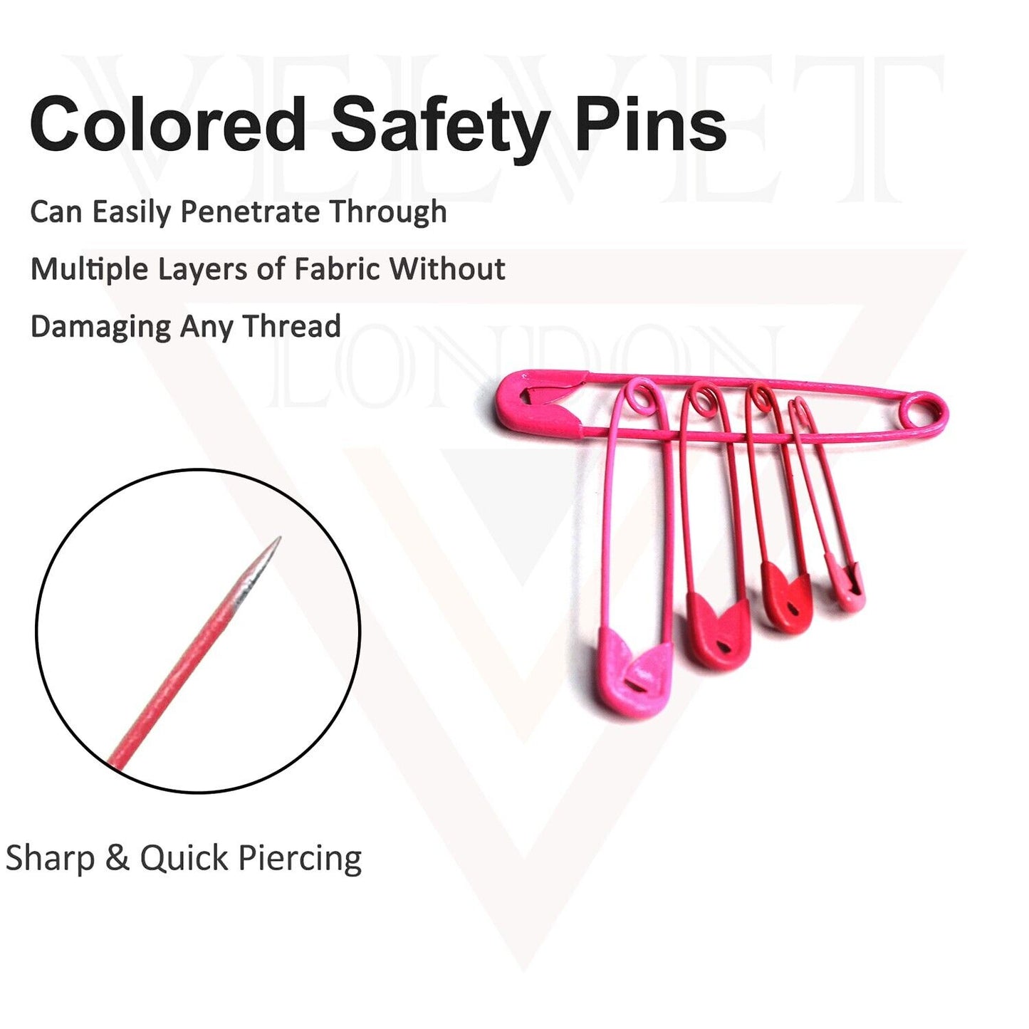 50 Pcs Pink Safety Pins Assorted Size Metal Plated Craft Sewing Nickel Pins
