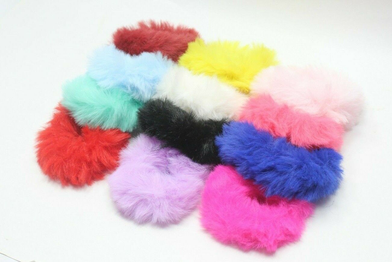 12x Plush Hair Scrunchies Faux Fur Hair Tie Rope Elastic Hair Band Bobbles UK