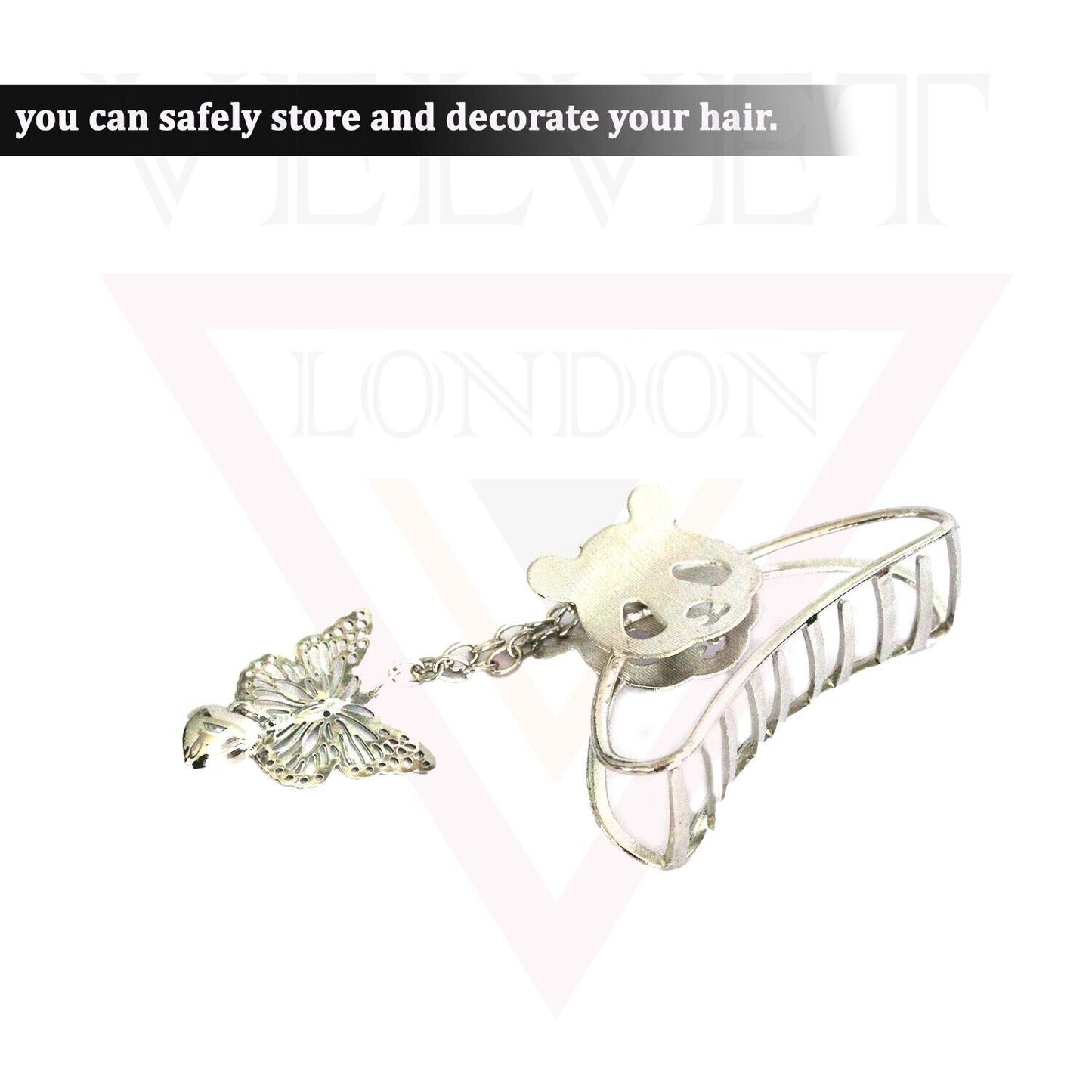 Panda Face Metal Hair Claw Dangle Butterfly Silver Hair Barrette Clip Large Grip