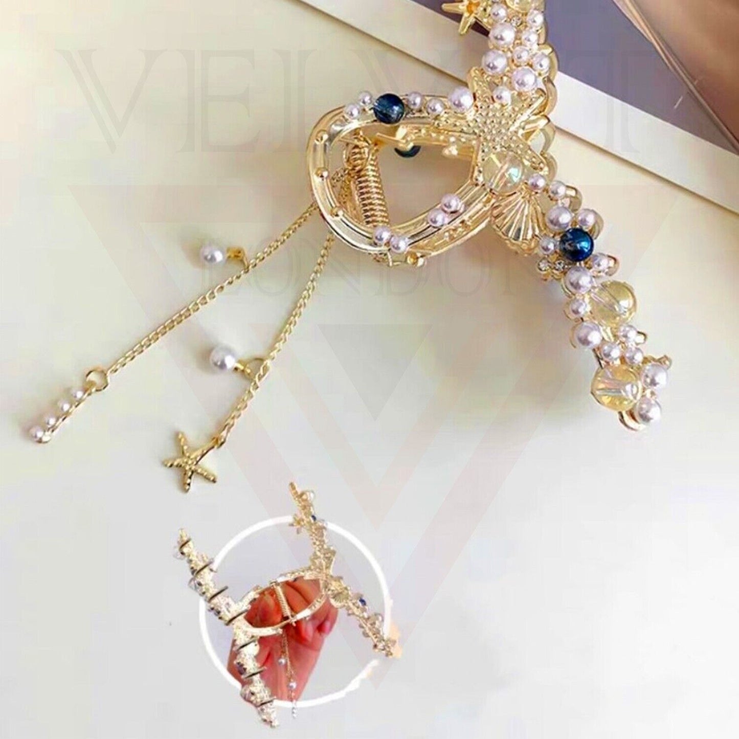 Pearl Hair Claw Big Gold Star Hair Clips Clamp Tassel Nonslip Hair Accessories