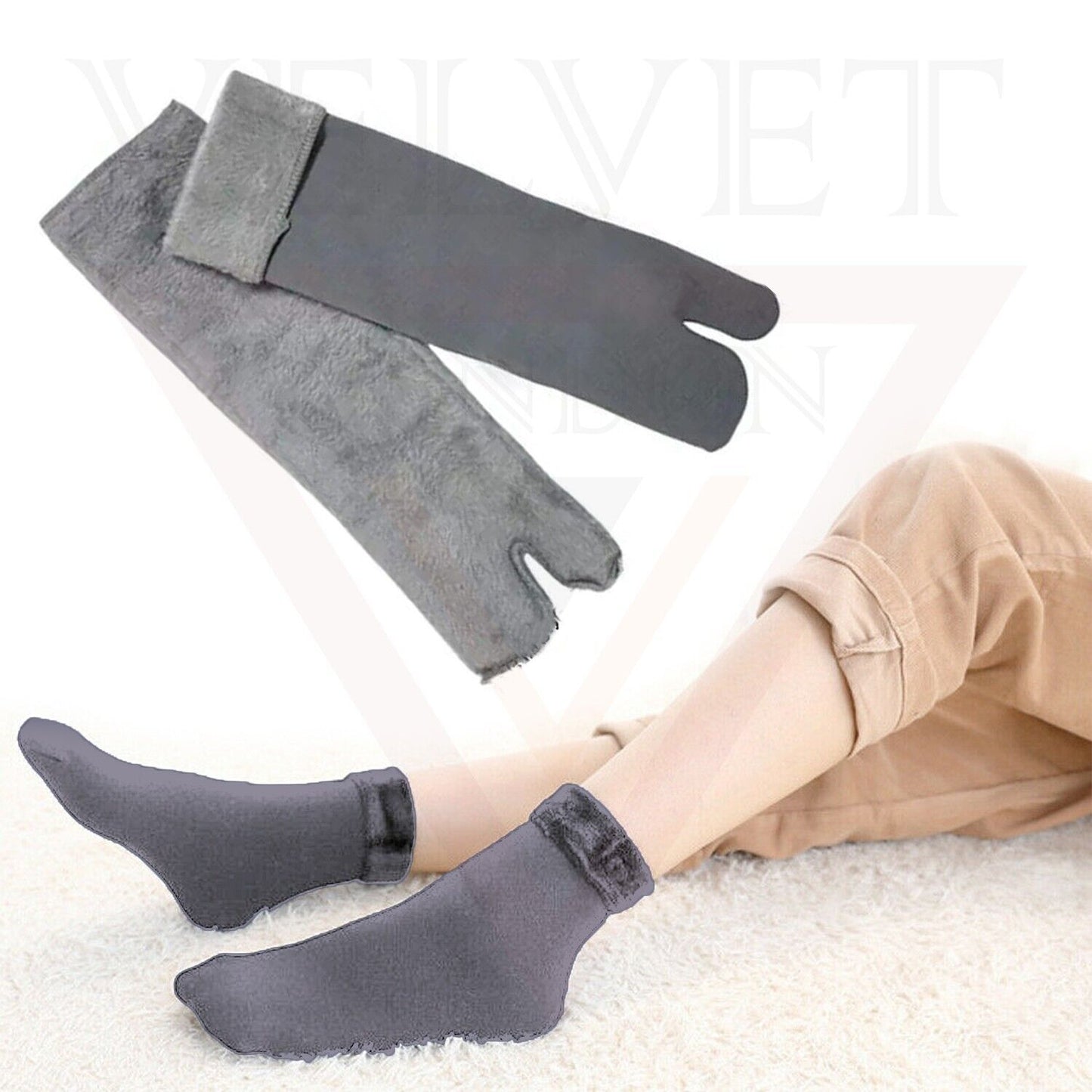 Grey Velvet Nylon Soft Socks Warm Cosy Winter Thick Thermal Socks Bed Socks