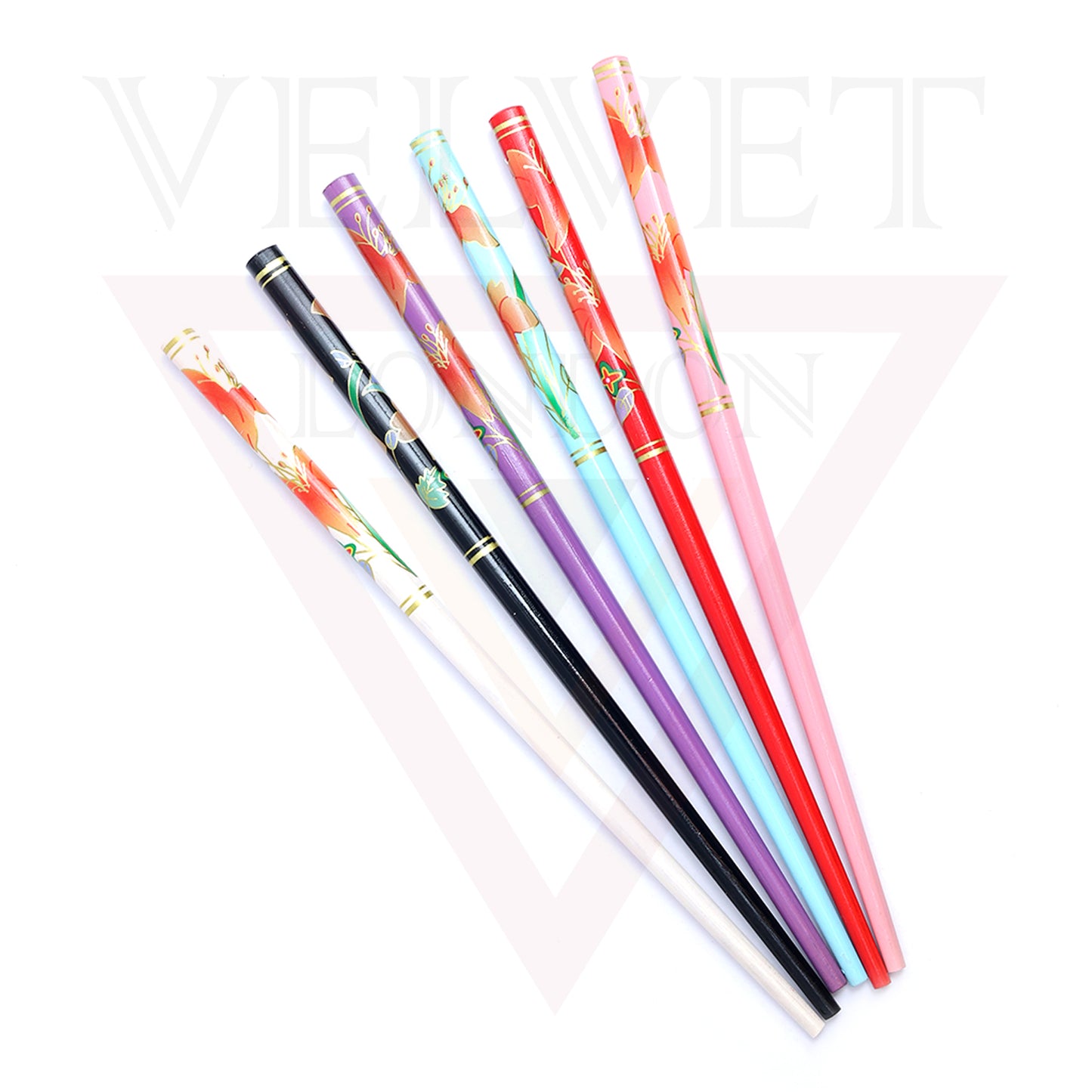 6x Assorted Wooden Colourful Long Hair Sticks Chopsticks Wooden Bun Holder Wood Stick UK