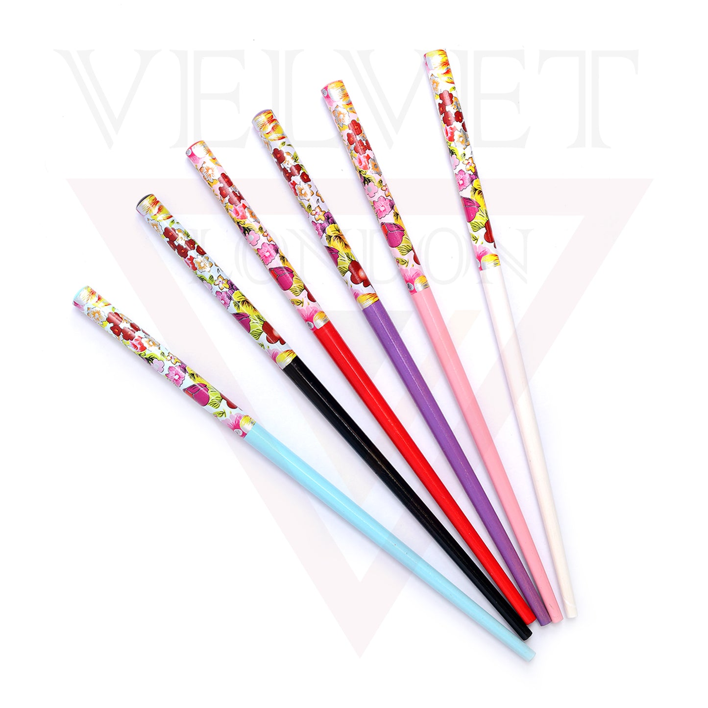 6x Assorted Wooden Colourful Long Hair Sticks Chopsticks Wooden Bun Holder Wood Stick UK