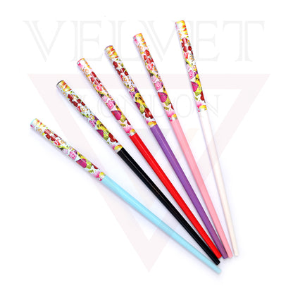 6x Assorted Wooden Colourful Long Hair Sticks Chopsticks Wooden Bun Holder Wood Stick UK