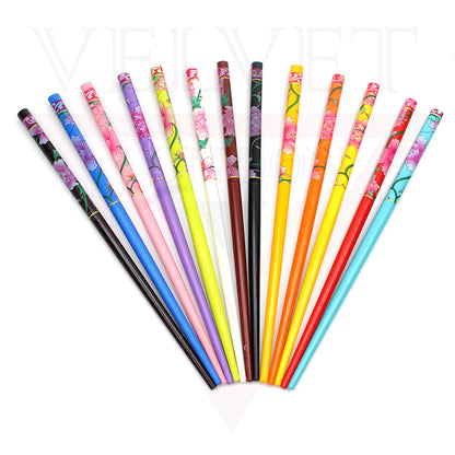 12x Assorted Wooden Colourful Long Hair Sticks Chopsticks Wooden Bun Holder Wood Stick Hair Accessories UK