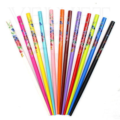 12x Assorted Wooden Colourful Long Hair Sticks Chopsticks Wooden Bun Holder Wood Stick Hair Accessories UK