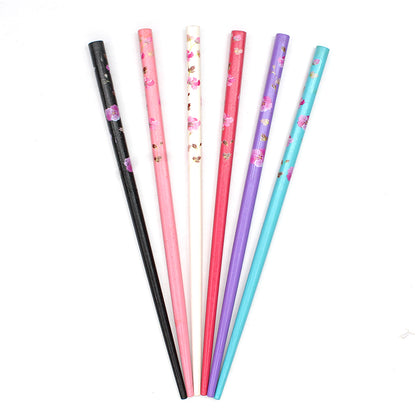 6x Assorted Wooden Colourful Long Hair Sticks Chopsticks Wooden Bun Holder Wood Stick UK