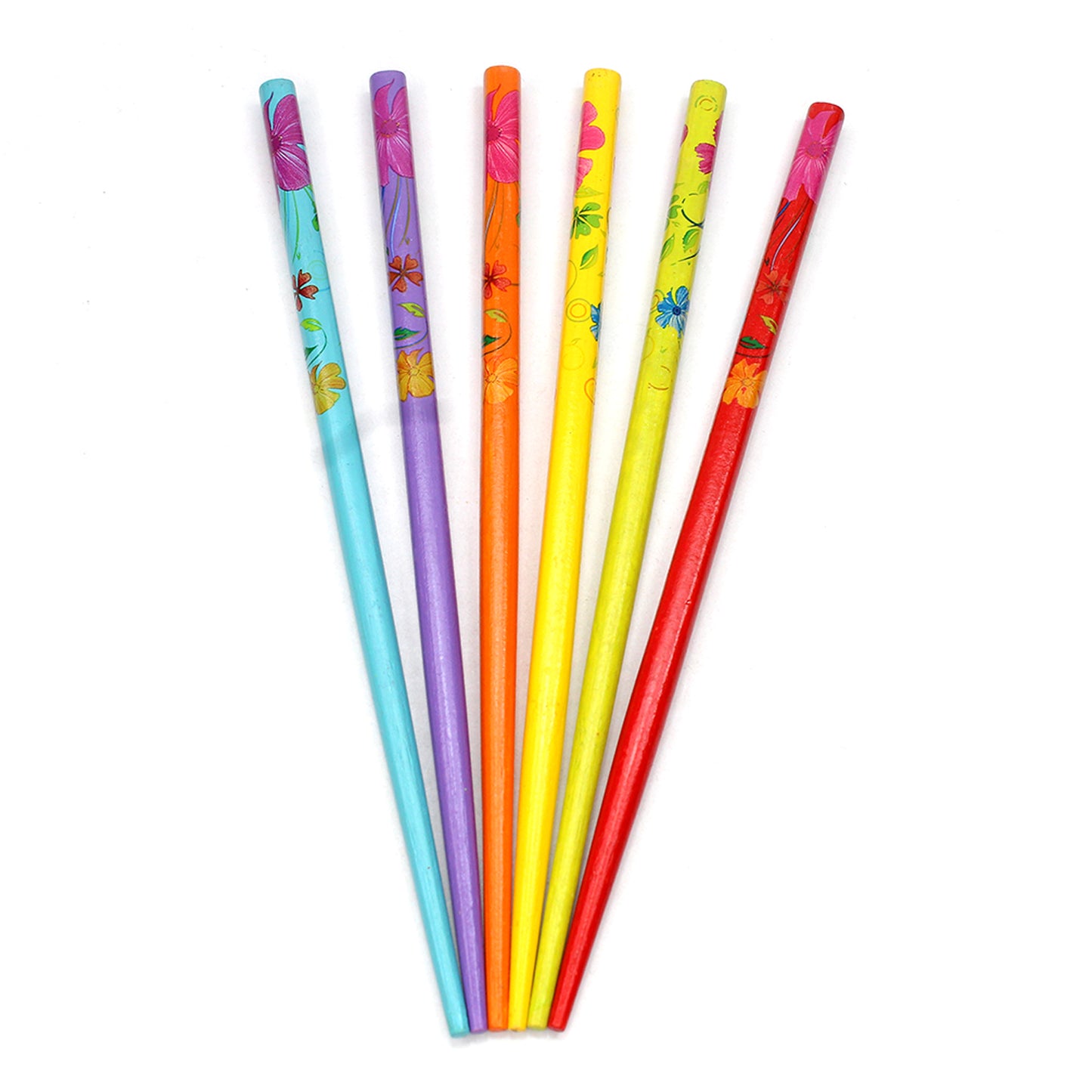 6x Assorted Wooden Colourful Long Hair Sticks Chopsticks Wooden Bun Holder Wood Stick UK