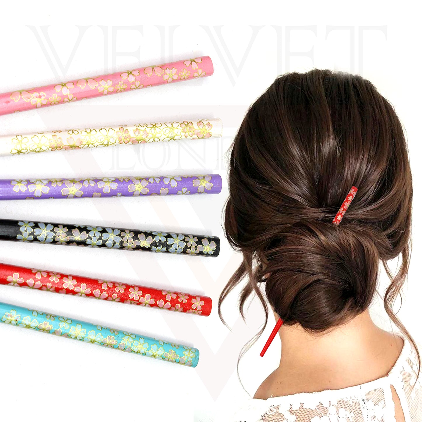 6x Assorted Wooden Colourful Long Hair Sticks Chopsticks Wooden Bun Holder Wood Stick UK