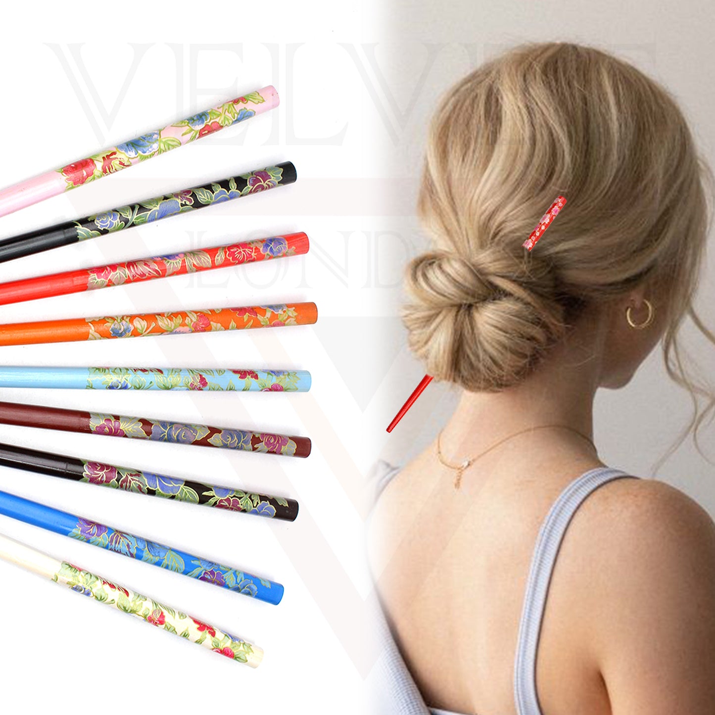 6x Assorted Wooden Colourful Long Hair Sticks Chopsticks Wooden Bun Holder Wood Stick UK
