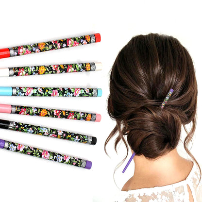 6x Assorted Wooden Colourful Long Hair Sticks Chopsticks Wooden Bun Holder Wood Stick UK
