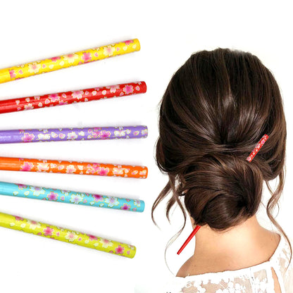 6x Assorted Wooden Colourful Long Hair Sticks Chopsticks Wooden Bun Holder Wood Stick UK