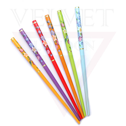 6x Assorted Wooden Colourful Long Hair Sticks Chopsticks Wooden Bun Holder Wood Stick UK