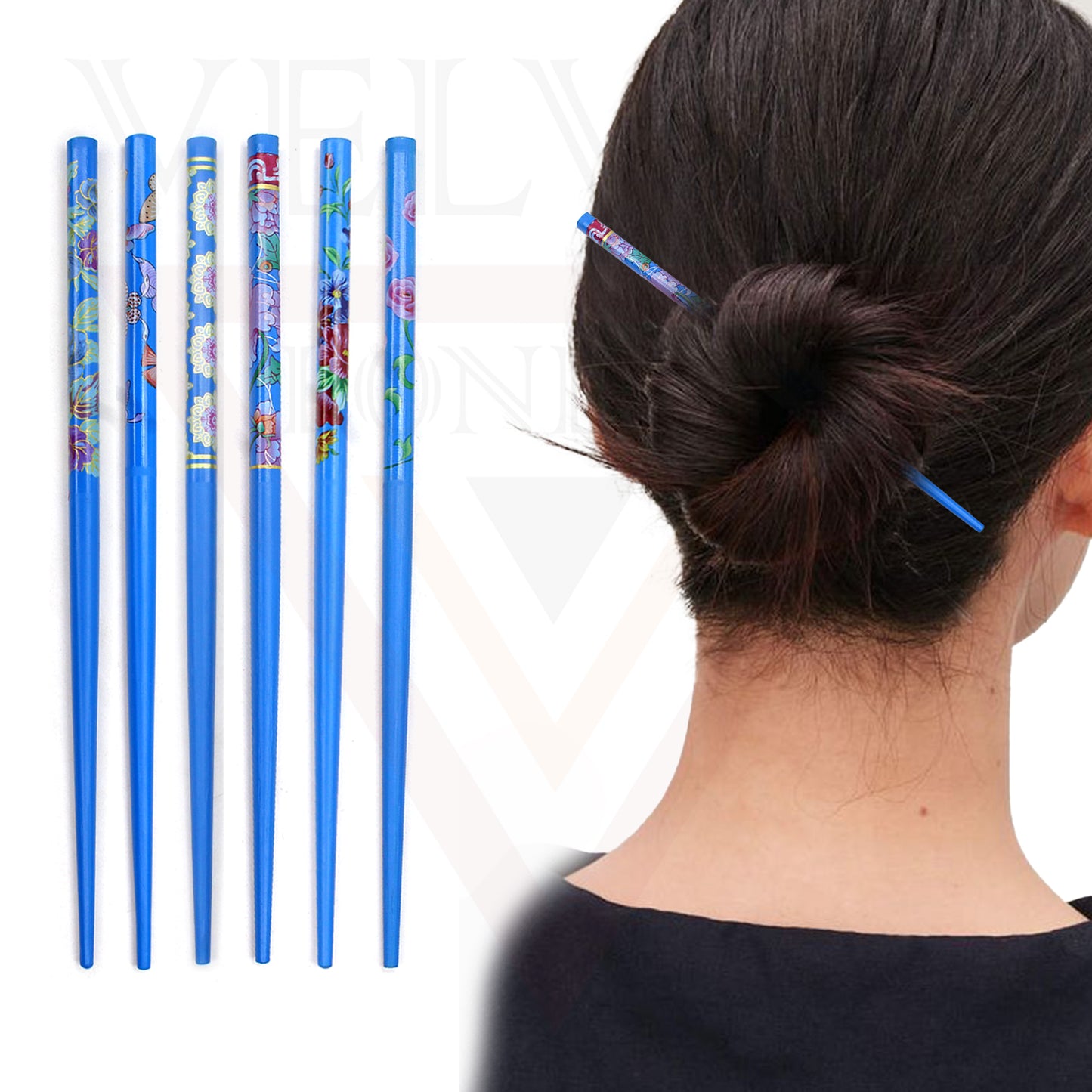 6x Assorted Wooden Colourful Long Hair Sticks Chopsticks Wooden Bun Holder Wood Stick UK
