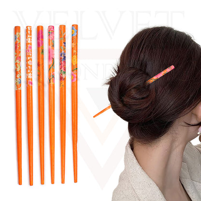 6x Assorted Wooden Colourful Long Hair Sticks Chopsticks Wooden Bun Holder Wood Stick UK