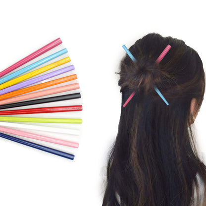 12x Assorted Wooden Colourful Long Hair Sticks Chopsticks Wooden Bun Holder Wood Stick Hair Accessories UK