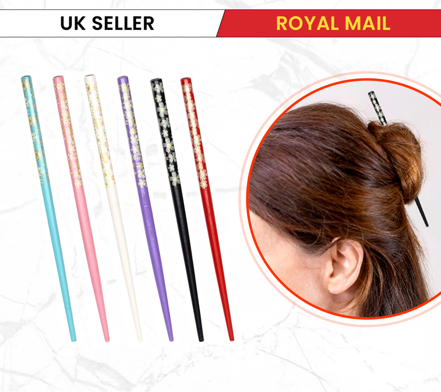 6x Assorted Wooden Colourful Long Hair Sticks Chopsticks Wooden Bun Holder Wood Stick UK