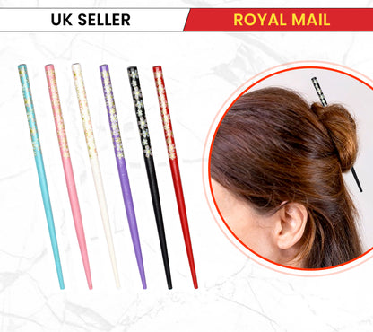 6x Assorted Wooden Colourful Long Hair Sticks Chopsticks Wooden Bun Holder Wood Stick UK