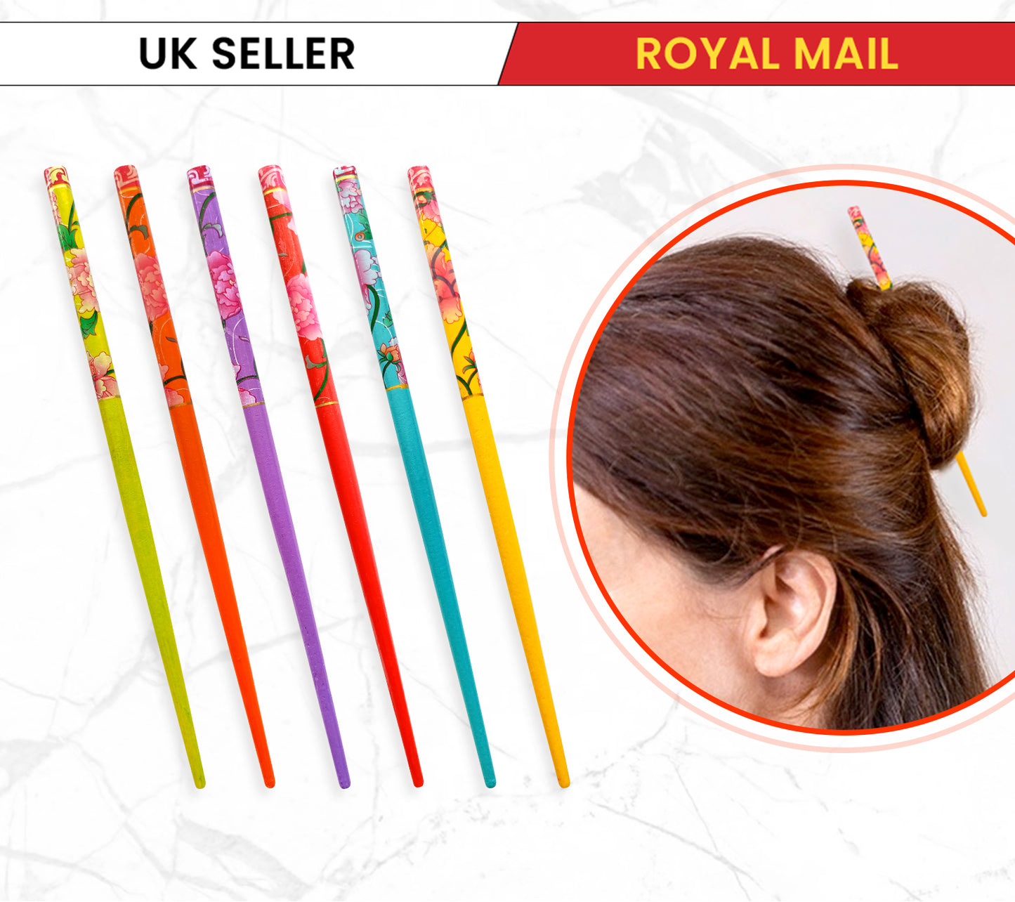 6x Assorted Wooden Colourful Long Hair Sticks Chopsticks Wooden Bun Holder Wood Stick UK