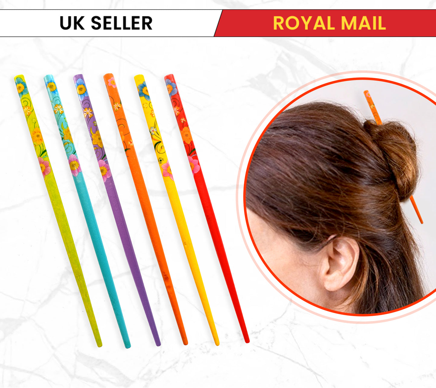 6x Assorted Wooden Colourful Long Hair Sticks Chopsticks Wooden Bun Holder Wood Stick UK