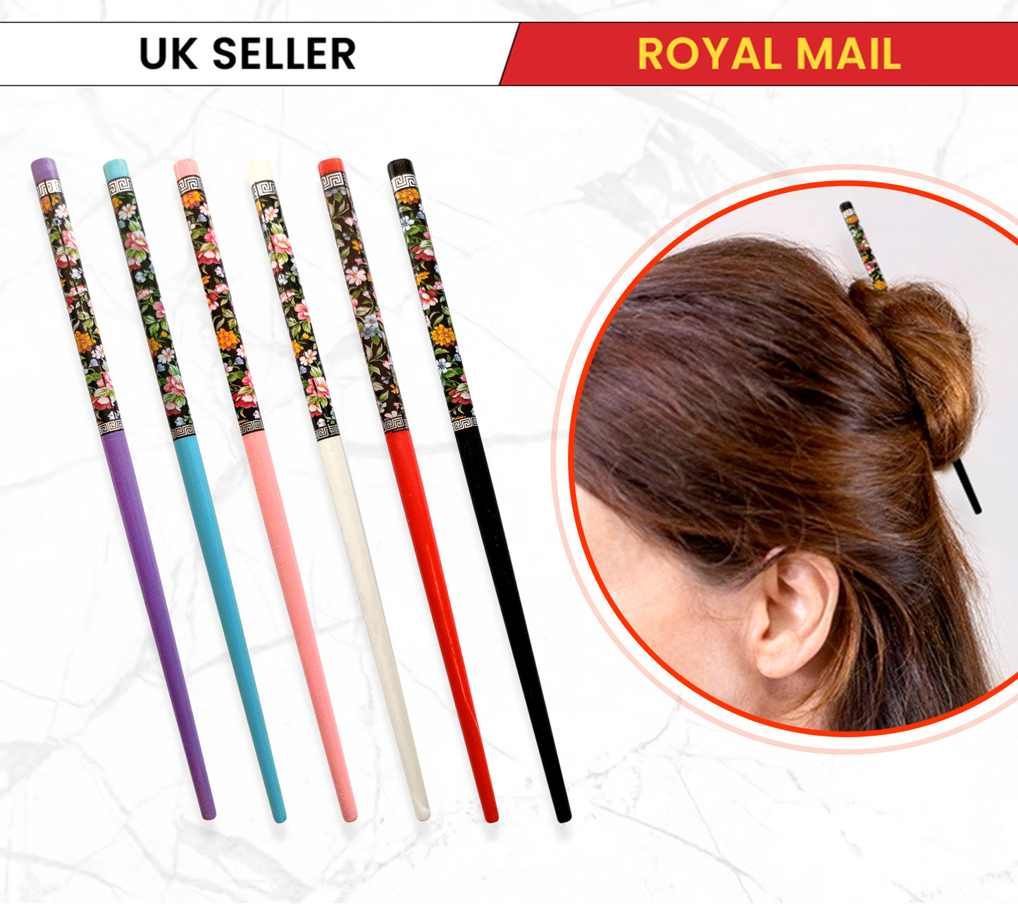 6x Assorted Wooden Colourful Long Hair Sticks Chopsticks Wooden Bun Holder Wood Stick UK