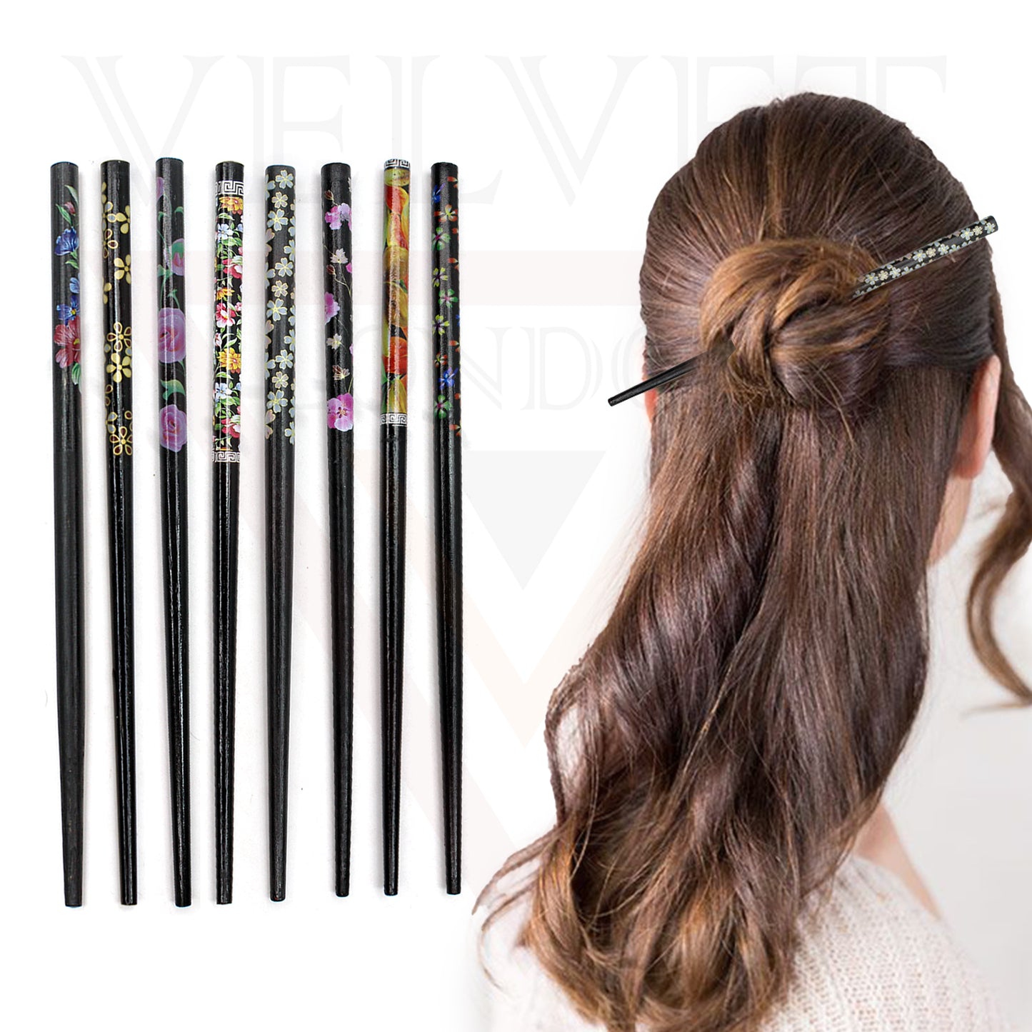 6x Assorted Wooden Colourful Long Hair Sticks Chopsticks Wooden Bun Holder Wood Stick UK