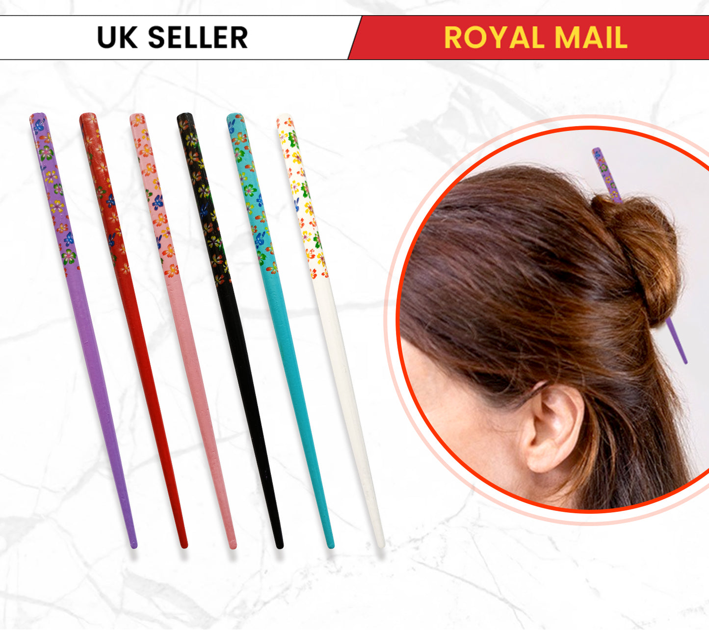 6x Assorted Wooden Colourful Long Hair Sticks Chopsticks Wooden Bun Holder Wood Stick UK
