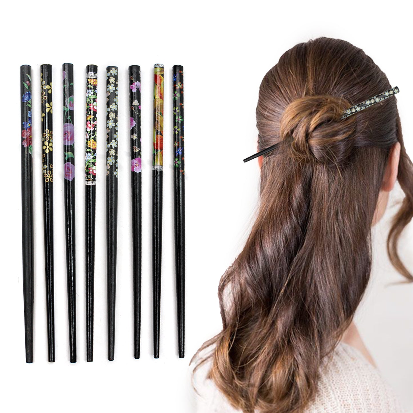 12x Assorted Wooden Colourful Long Hair Sticks Chopsticks Wooden Bun Holder Wood Stick Hair Accessories UK