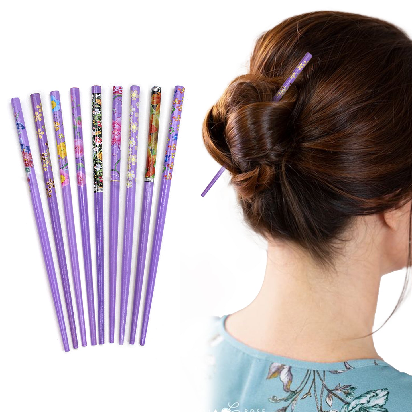 12x Assorted Wooden Colourful Long Hair Sticks Chopsticks Wooden Bun Holder Wood Stick Hair Accessories UK